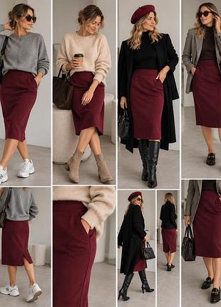 Міді спідниця жіноча uniqlo бордова з кишенями