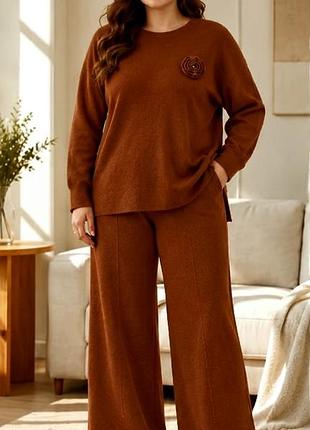 Шикарный, теплый, прогулочный костюм с брюками, palma, италия, р. xl/xxl, наш 50-58, терракотовый