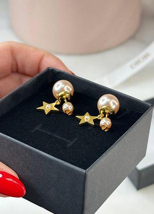 Сережки christian dior зірочка та перлинка