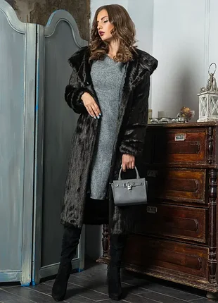Шуба з еко хутра з капюшоном 040 шоколад