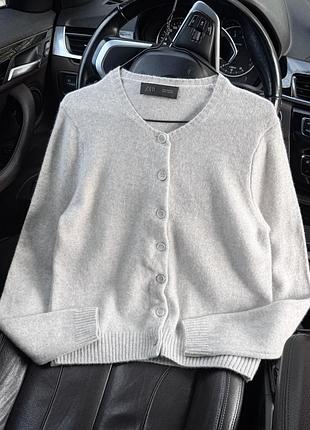 Zara 100% шерсть сірий жіночий кардиган светр вовна