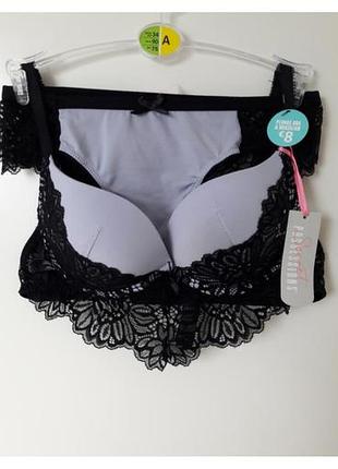 Комплект жіночої білизни primark чорно-бузковий з мереживом