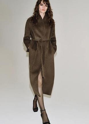 Пальто с шерстью и поясом zw collection