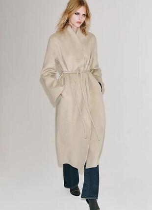 Пальто с шерстью и поясом zw collection