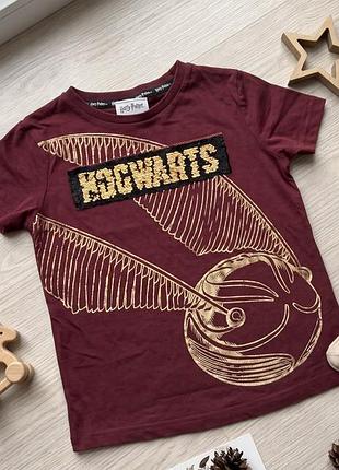 Футболка harry potter бордова із золотим снитчем та пайєтками