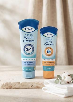 Набор для ухода за кожей tena proskin (очищающий крем 3 в 1 и цинковый крем)