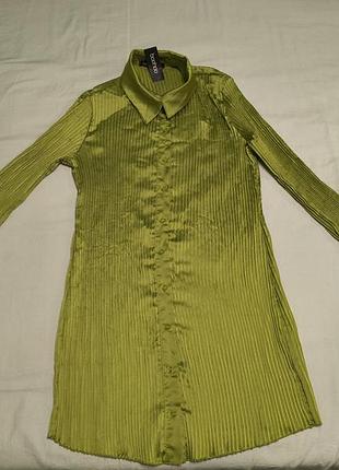 Boohoo draped shirt golden olive - женская рубашка - туника с драпировкой и воротником оливкового цвета - 44 euro, xl