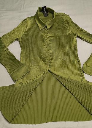 Boohoo draped shirt golden olive - жіноча сорочка - туніка з драпіруванням та коміром оливкового кольору - 44 euro , xl