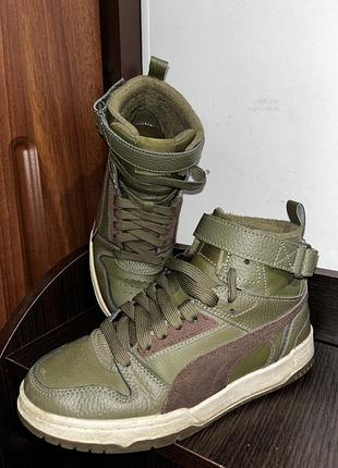 Шкіряні високі кросівки puma rbd game wtr 36 розмір хайтопи оливкові 22,5 см(23 устілка )
