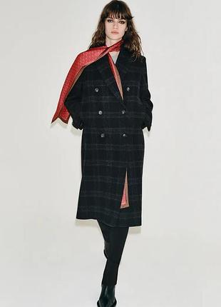 Пальто в клетку с шерстью zw collection