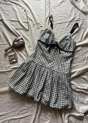 Міні сукня / плаття babydoll в клітинку на бретельках