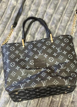 Сумка жіноча louis vuitton тоут чорно-сіра