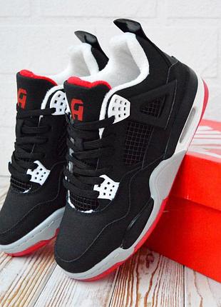 Кросівки термо nike air jordan 4 black red