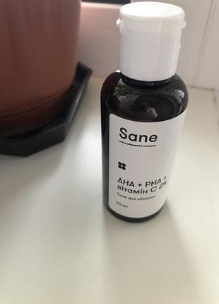 Тонік для обличчя sane face toner pha+aha+vitamin c 2% purifying glow solution (об'ємом 50 мл).