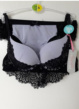 Комплект жіночої білизни primark чорно-бузковий з мереживом