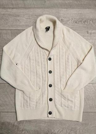 Вязаный кардиган h&amp;m с шалевым воротником / 100% хлопок / ivy league / old money