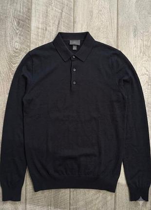 Чоловічий тонкий трикотажний джемпер-поло h&m | slim fit | темно-синій | розмір s/м