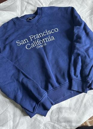 Світшот zara синій з написом san francisco розмір s