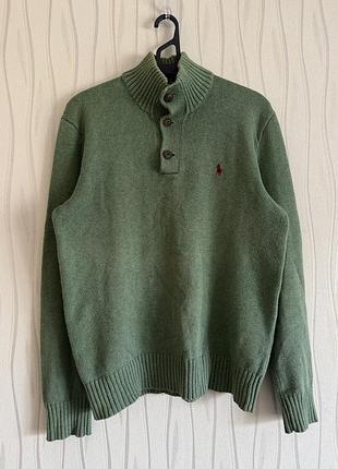 Оригінальний чоловічий светр polo ralph lauren оливкового кольору з гудзиками розмір s