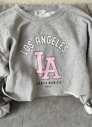 Укорочена худі без капюшона los angeles на флісі