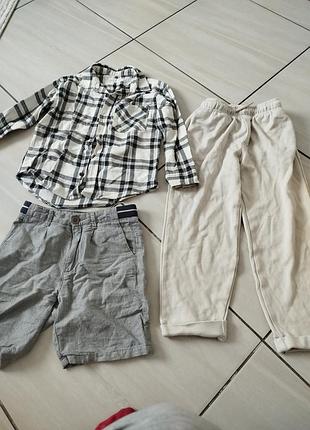 Для мальчика 6-7 лет zara джоггеры нюдовые рубашка в клетку и шорты с льном