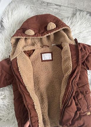 Куртка дитяча zara коричнева з капюшоном та вушками