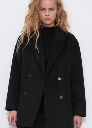 Пальто жіноче zara чорне вовняне двобортне розмір l