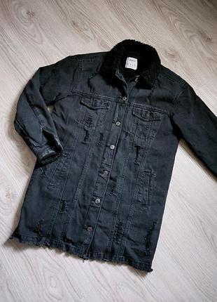 Жіноча джинсова куртка denim co утеплена, чорна, розмір s