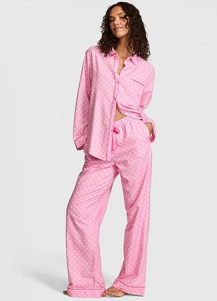 Женская пижама розовый хлопок фланель горох рубашка + штаны victoria's secret pink sb75