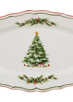 Блюдо фарфоровое овальное 35*20.5*3.5см с контрасным краем. серия evergreen christmas