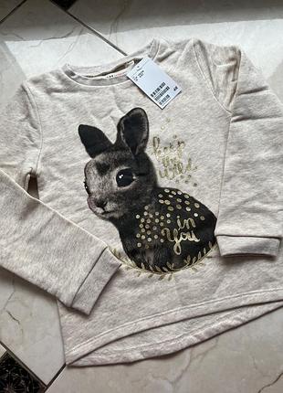 Світшот дитячий h&m бежевий з принтом зайця 4-6 років