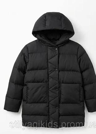 Куртка zara чорна стьобана з капюшоном