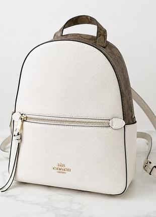 Рюкзак жіночий coach білий зі шкіри та канвасу