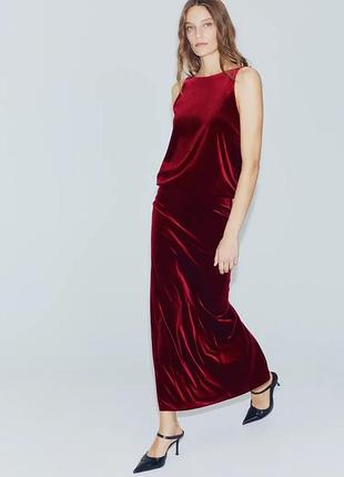Довга темно червона сукня жіноча оксамитова zara new