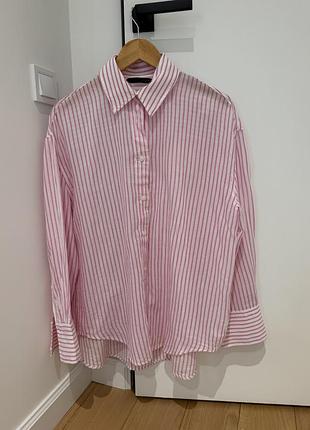 Жіноча сорочка zara у рожеву смужку oversize s