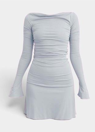 Коротка сукня lo.wear світло-блакитна з віскози з довгим рукавом