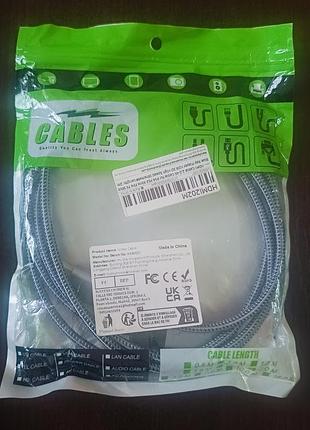 Кабель hdmi-hdmi 2.0 4k, 2 м, нейлонове обплетення, новий
