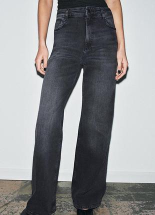 Графитовые джинсы za wide leg comfort со стрейчем размер 44