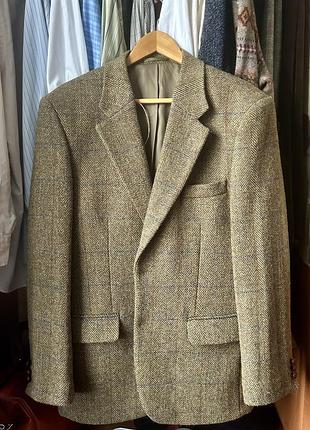 Чоловічий піджак harris tweed вовняний твідовий у клітинку