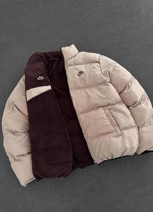 Коричневая двусторонняя куртка nike зима s, m, xl