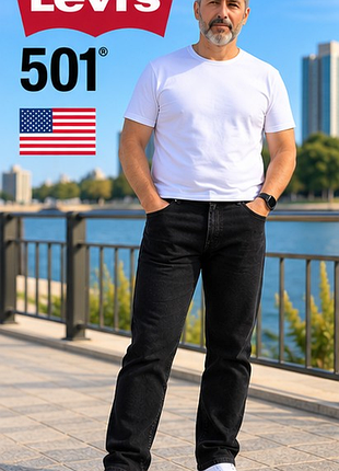 Чоловічі джинси levi’s 501 original чорні, прямий крій, w32 l32, класика сша