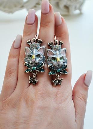 Сережки котів у короні з бантом метеликом kirks folly сережки
