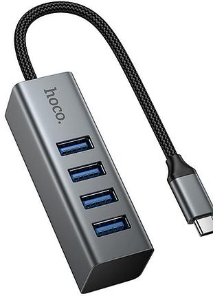 Переходник hub hoco hb1c 4in1 (type-c to 4xusb 3.0) (0.2m) metal gray