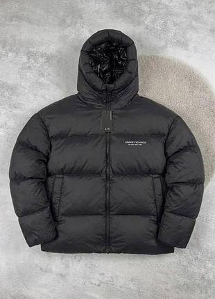 Пуховик armani exchange чорний з капюшоном