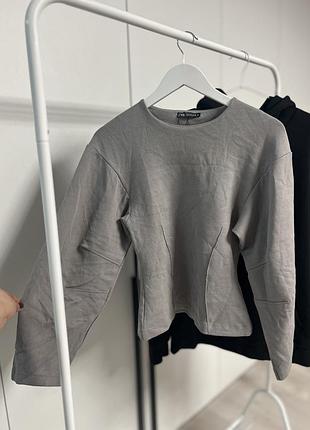Лонгслів жіночий zara сірий приталений