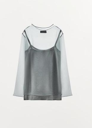 Напівпрозорий трикотажний лонг/топ із майкою від бренду zara
