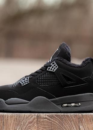 👟 кросівки     air jordan retro 4 fur  black cat зимові на хутрі    / наложка bs👟