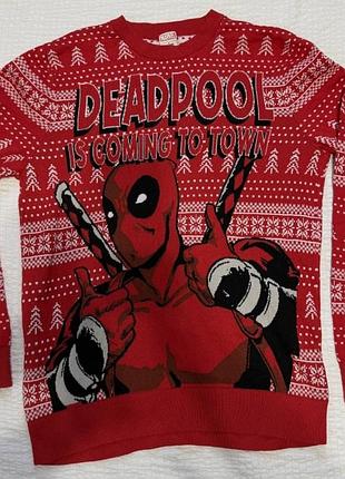 Чоловічий светр marvel deadpool новорічний червоний
