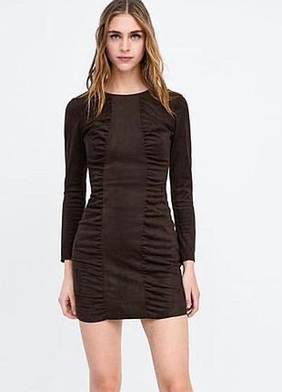 Коротка сукня zara зі штучної замші коричнева