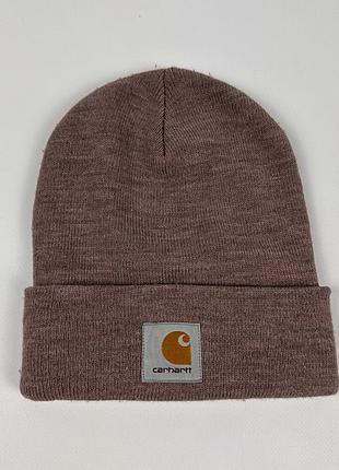 Шапка унісекс carhartt біні коричнева акрилова з відворотом one size